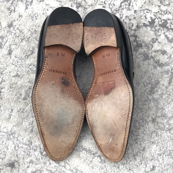 EUC Magnanni Split Toe Black Leather Slip On Penny Loafers Men’s Size 9.5 M - Picture 9 of 11